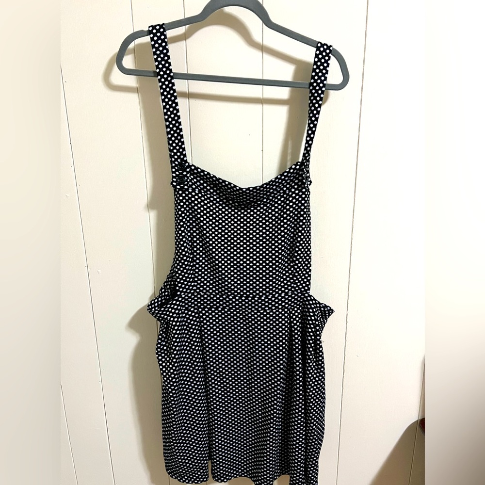 City chic xxl plus size 24 black white polka dot skirtall overall dress stretch